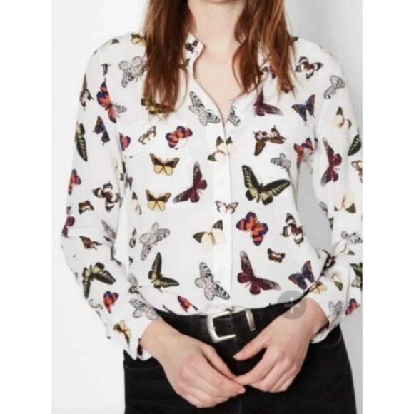 Equipment Tops - Equipment Femme Womens Essential Butterfly 100% Silk Shirt Small White SP EXC